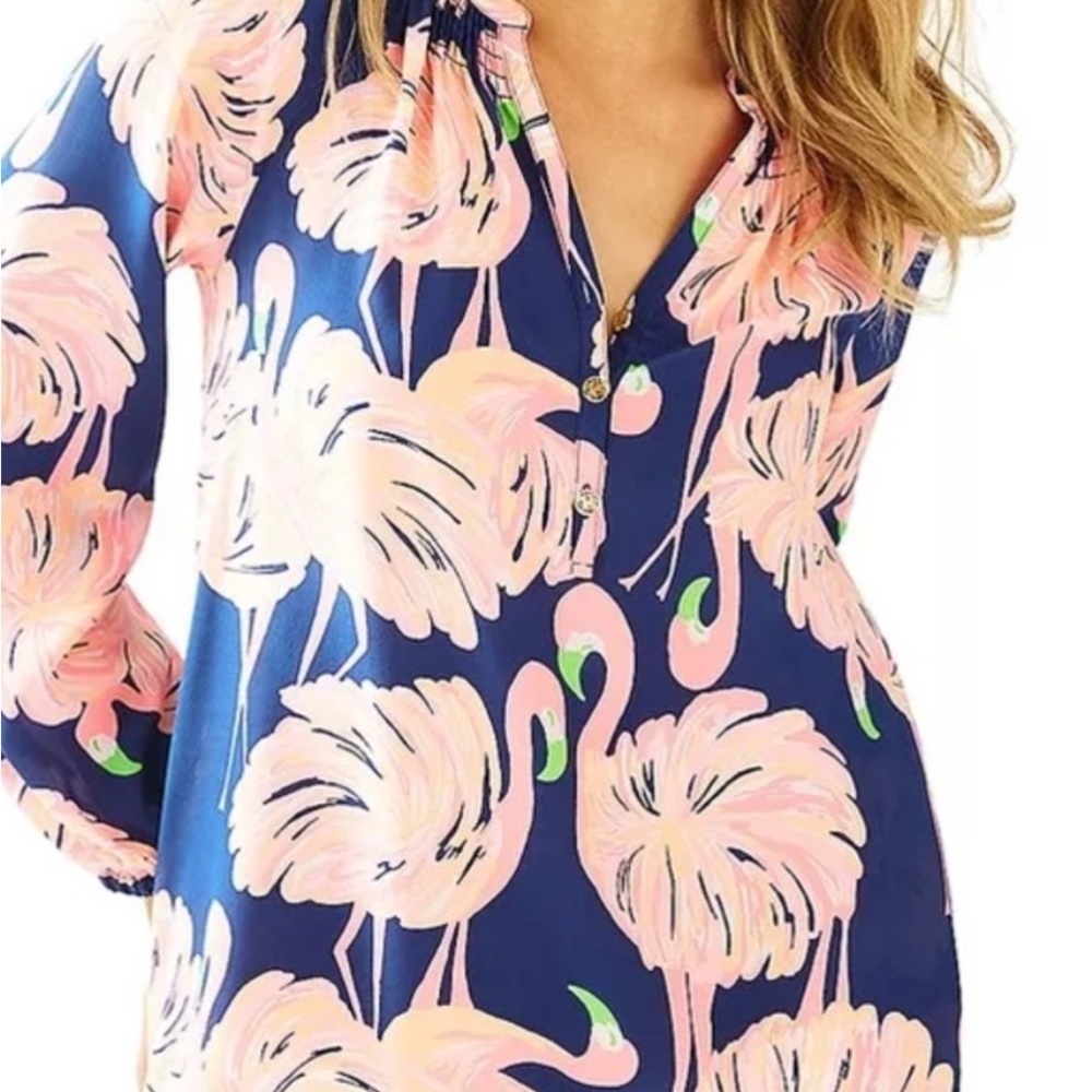 Lilly Pulitzer Flamingo Elsa Blouse - Gimme Some Leg Flamingo Blouse